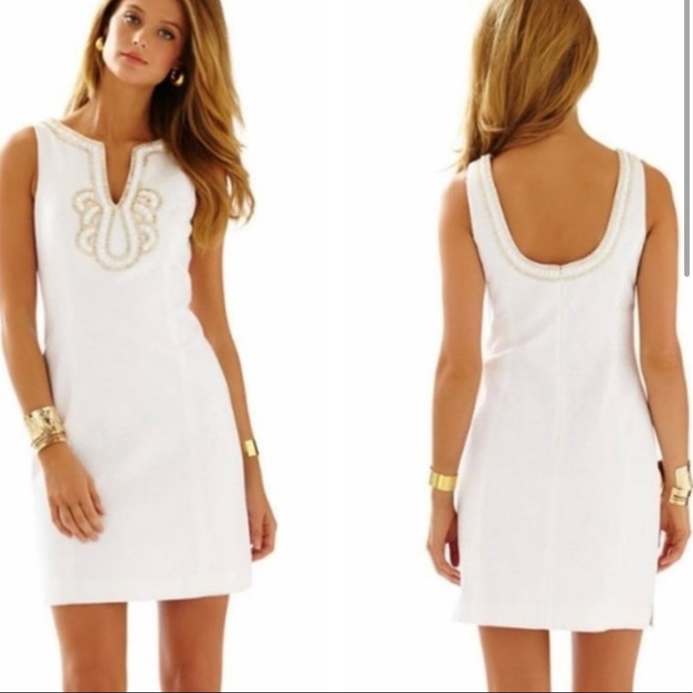 Lilly Pulitzer white beaded Janice shift dress size 4